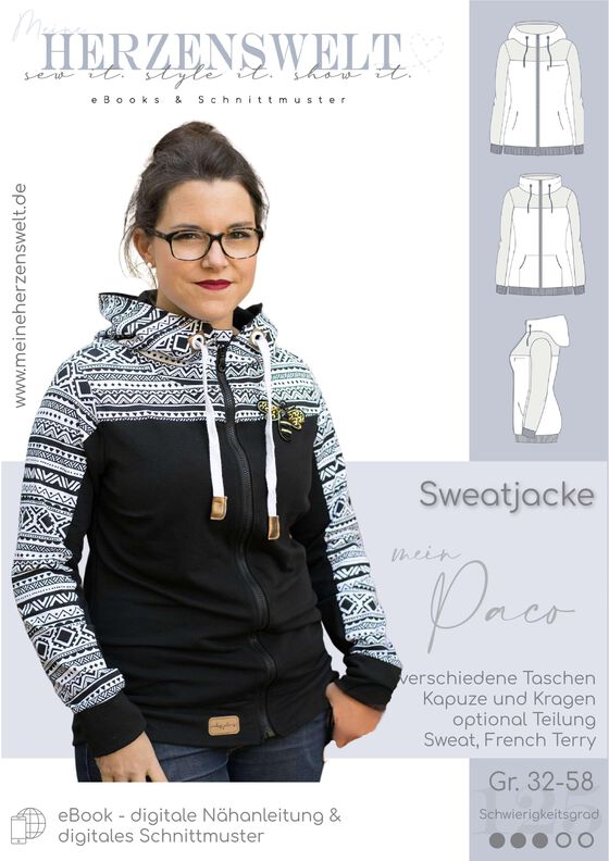 Sweatjacke Damen Schnittmuster Gr. 32-58 - Paco #125 image number 3