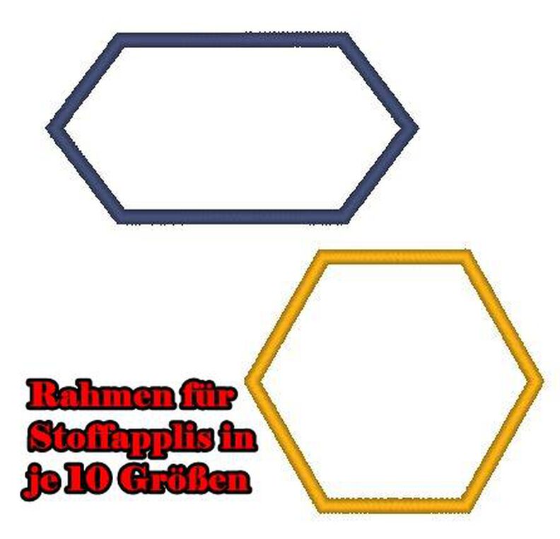 6-eck Rahmen Button Wabe Stickdatei für Stoff-Applis image number 6