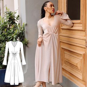 Jersey Midi Kleid Schnittmuster V-Ausschnitt Trompetenärmel