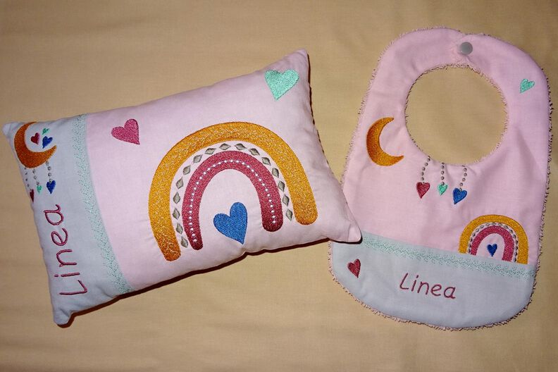 Stickdatei - Regenbogen Mond Boho Kissen Lätzchen SET ITH image number 2