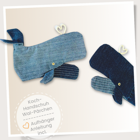 Ofenhandschuh - Wal, Jeans Upcycling + Stoffreste