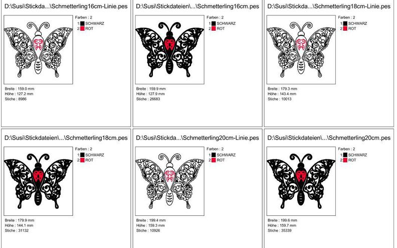 Stickdatei Schmetterling Linie Schnörkel Blumen Silhouette image number 8