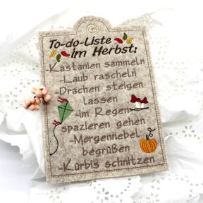 Stickdatei ITH Schild Herbst Todo Liste Laub Kürbis