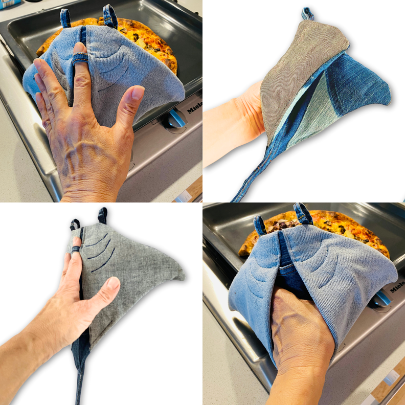 Topflappen nähen aus alten Jeans, Mantarochen  image number 7