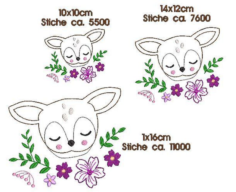 Stickdatei Reh mit Blumen doodle verschiedene Größen image number 3