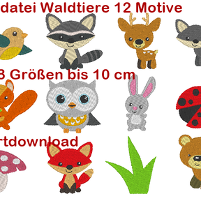 Stickdatei kleine Waldtiere bis 10 cm 