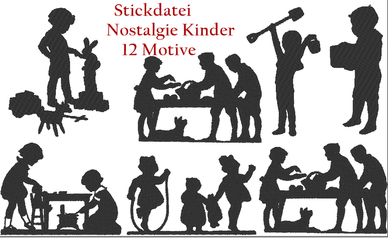 Nostalgie Kinder Silhouette Stickdatei Vol.1 image number 1