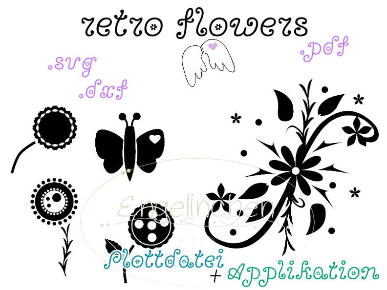 Plotterdatei + Applikationsvorlage retro flowers Blumen Schmetterling Ornament image number 1