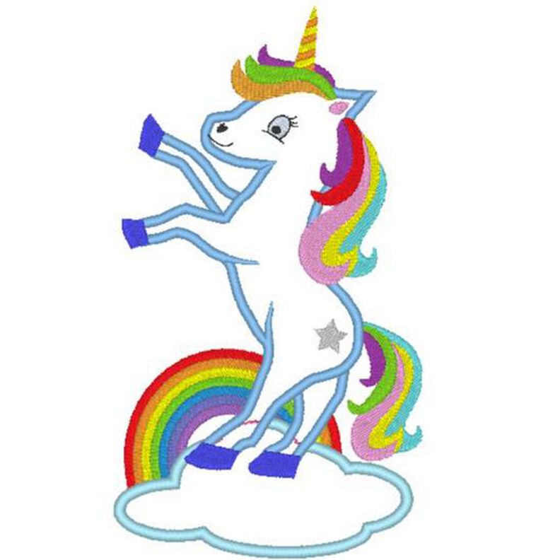 Einhorn stehend auf der Wolke mit Regenbogen Stickdatei  image number 1