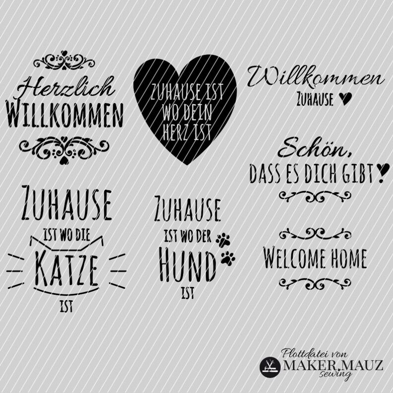 Set Sprüche Zuhause, Willkommen, Katze, Hund, Herz image number 1