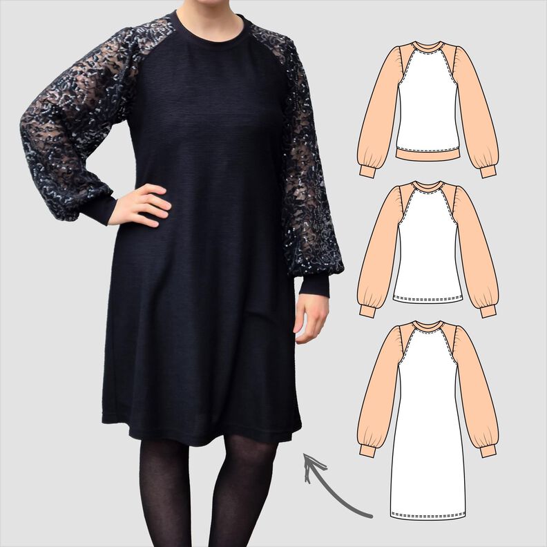 Elina – Raglanpullover, Longshirt oder Kleid, BU 80-116 image number 1