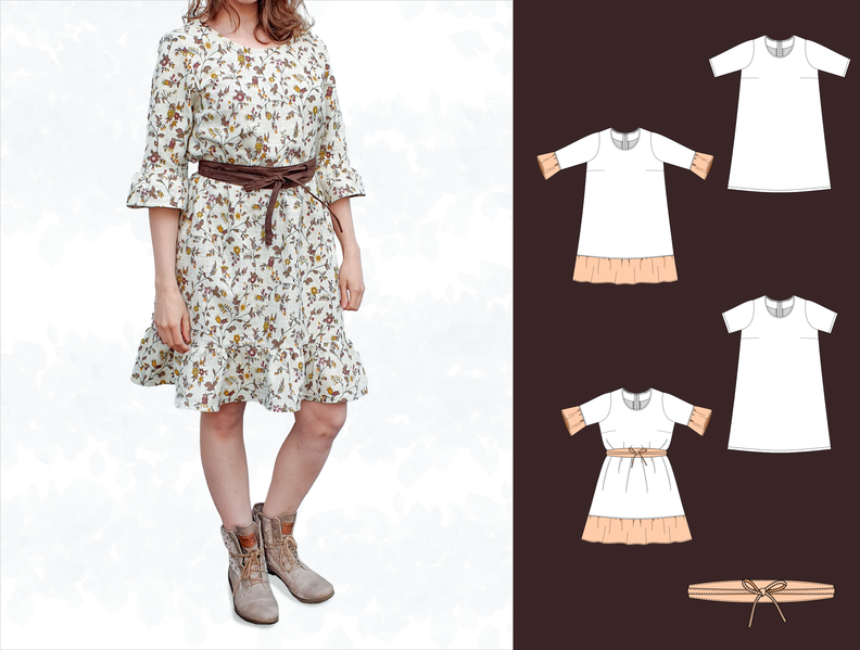 Sarah – weites Kleid mit Rüschen und Gürtel BU 80-116, A4+A0 image number 10