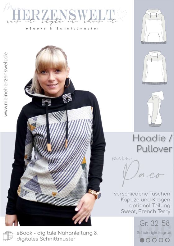 Hoodie Pullover Damen Schnittmuster Gr. 32-58 - Paco #126 image number 3