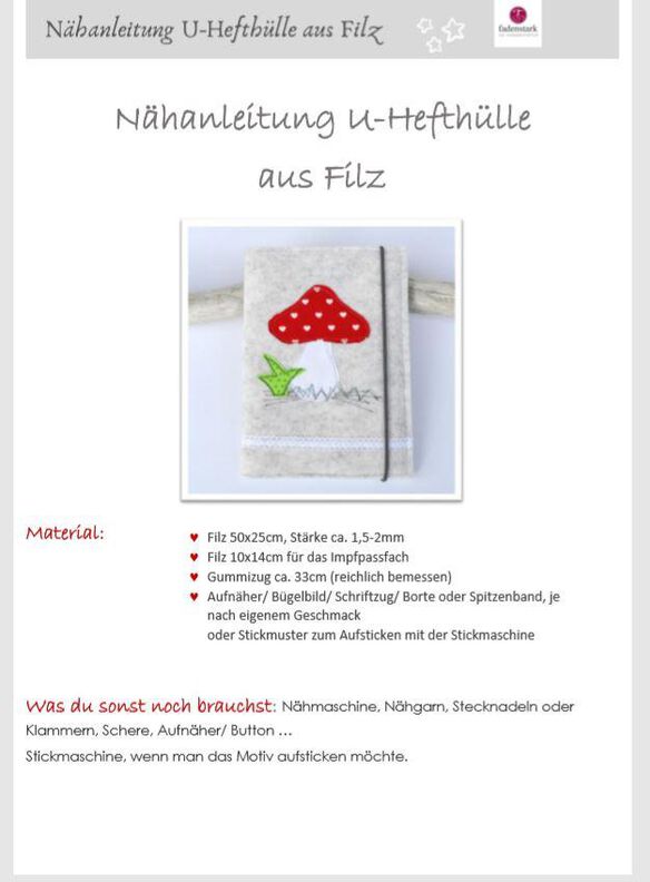 Anleitung U-Hefthülle Filz mit Pilzapplikation + Stickdatei image number 7