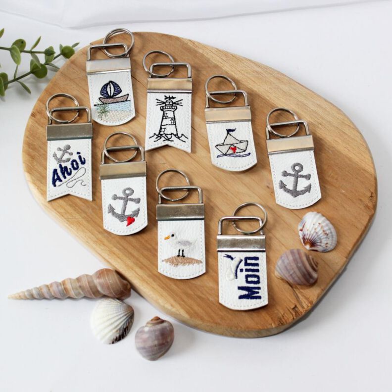 Stickdatei maritim Schlüsselanhänger SET mit Möwe Boot Anker image number 1