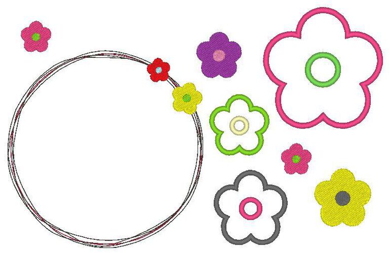 einfache Blumen Stickdatei gefüllt + Appli + doodle Button image number 3