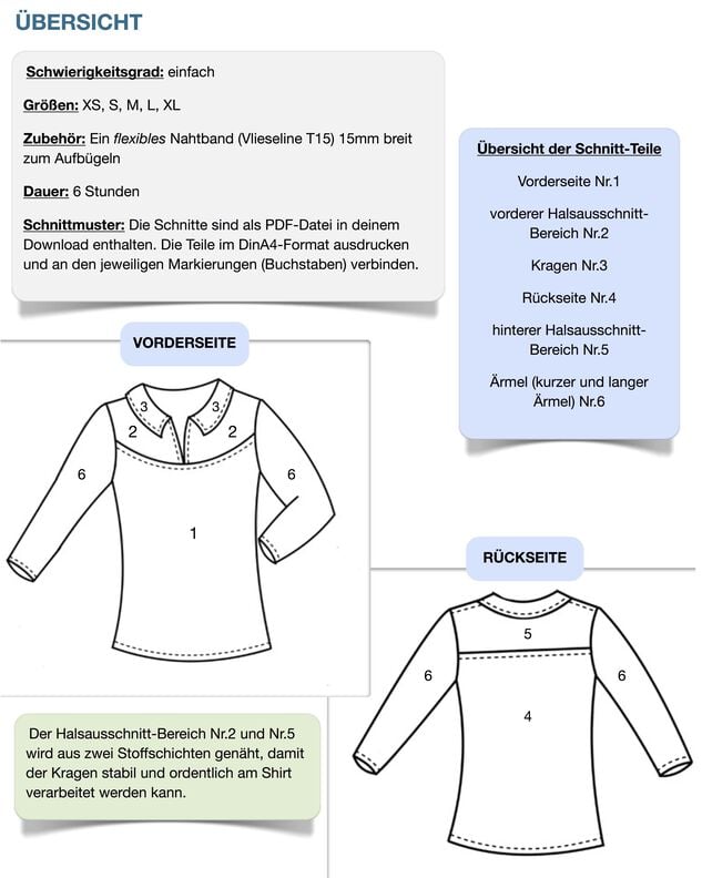 Kragen-Shirt #Vicky Nähanleitung und Schnittmuster (XS-XL) image number 8