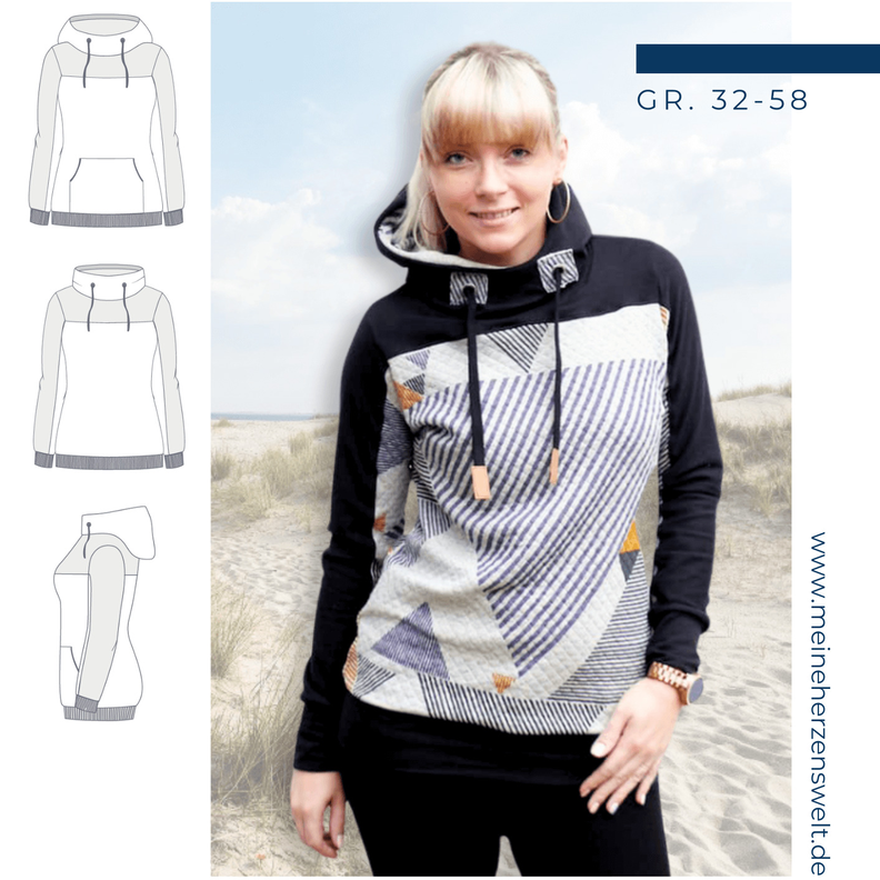 Hoodie Pullover Damen Schnittmuster Gr. 32-58 - Paco #126 image number 1