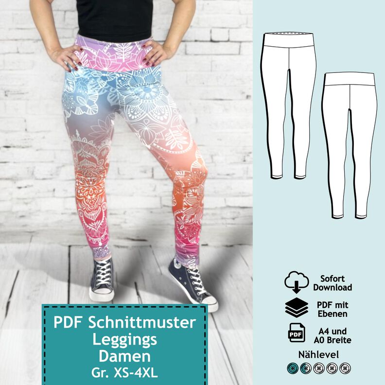 Leggings Nele, Gr. XS - 4XL, Schnittmuster mit Ebenen image number 1