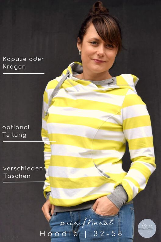 Hoodie Damen Schnittmuster Gr. 32-58 - MANUC #132 image number 2