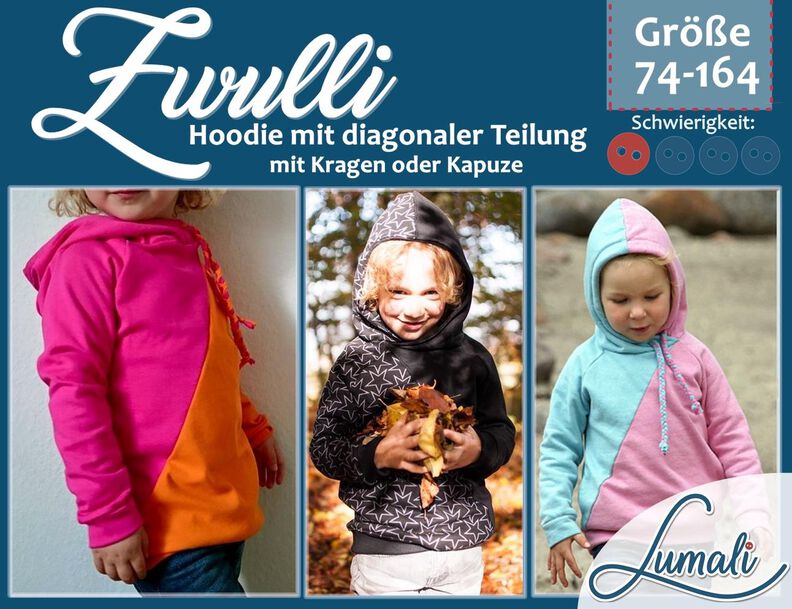 Hoodie Zwulli Kapuzenpullover mit diagonaler asymmetrischer Teilung Größe 74-164 image number 2