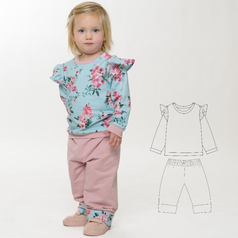 Schnittmuster Set, Sweatshirt mit Rüschen und Wende-Hose image number 1
