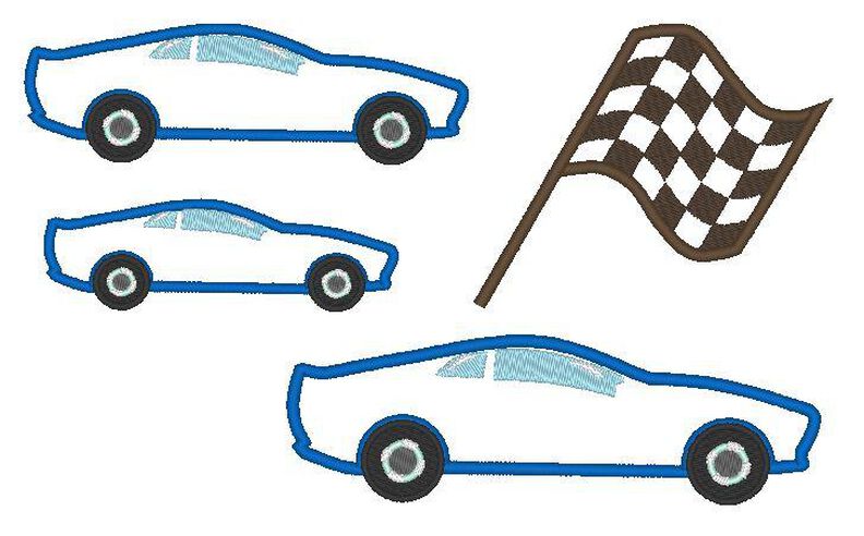 Rennauto und Zielflagge Stickdatei image number 6