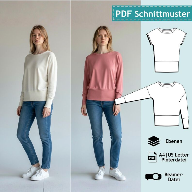 Fledermaus-Oberteil, Schnitt mit Ebenen, A4, A0+, Beamer image number 1