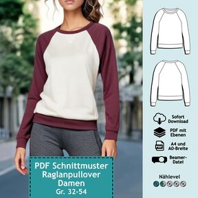 Raglanpullover Damen, Schnitt mit Ebenen, A4, A0+, Beamer