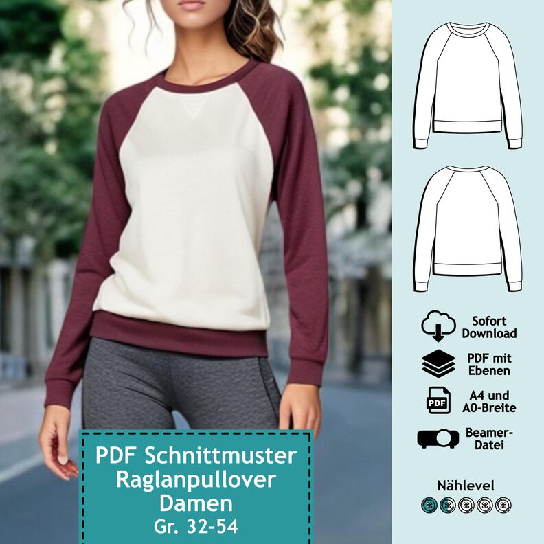 Raglanpullover Damen, Schnitt mit Ebenen, A4, A0+, Beamer image number 1