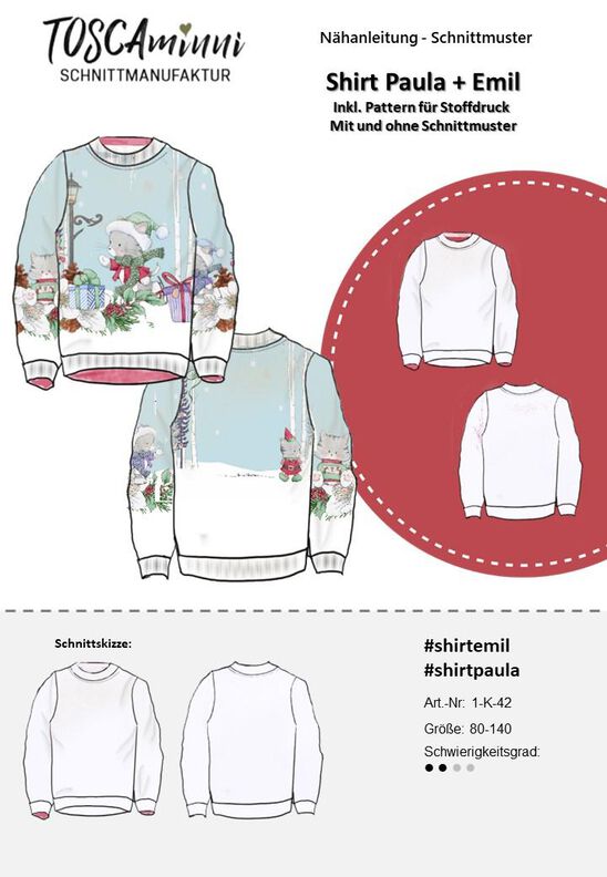 Schnittmuster Sweater Paula+Emil Gr. 80-140 + Motiv "Katze" image number 2
