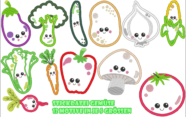 Gemüse Stickdatei Applis Gurke Möhre image number 7