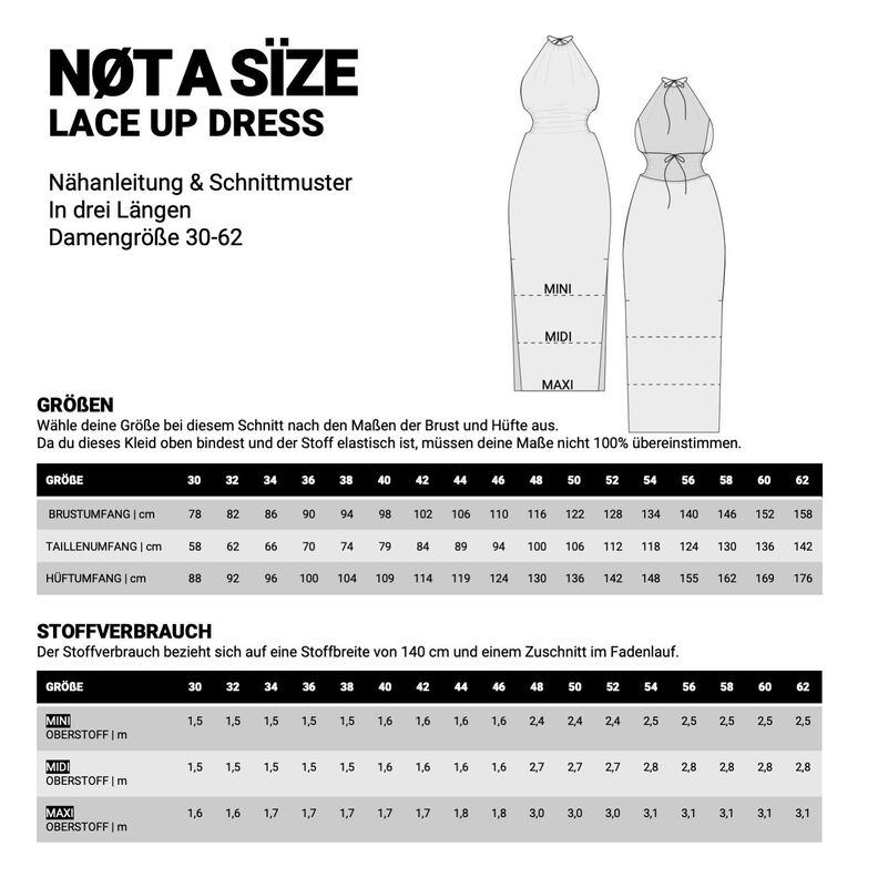 LACE UP DRESS rückenfrei Jerseykleid Schnittmuster Gr. 30-62 image number 4