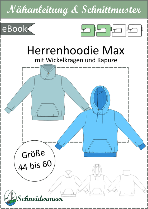 Herrenhoodie Max – Wickelkapuze/Kragen, Gr. 44-60, A4+A0 image number 8