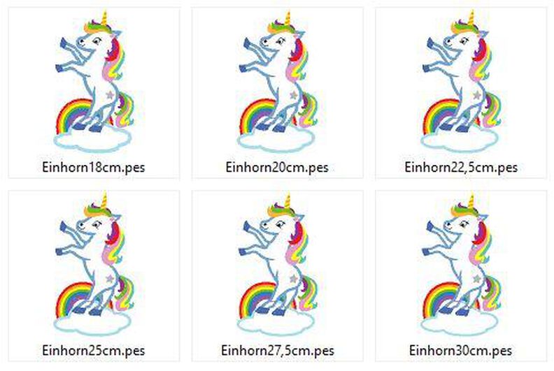Einhorn stehend auf der Wolke mit Regenbogen Stickdatei  image number 4