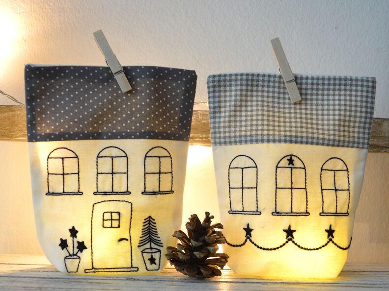 Lichterbeutel 15x22cm Stickdatei Haus Häuser SET ITH image number 2