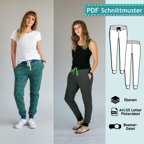 Jogginghose, Gr.  32-54, Schnitt mit Ebenen, A4, A0+, Beamer