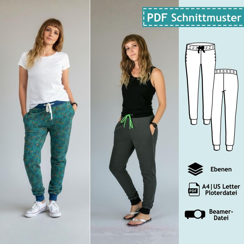 Jogginghose, Gr.  32-54, Schnitt mit Ebenen, A4, A0+, Beamer image number 1