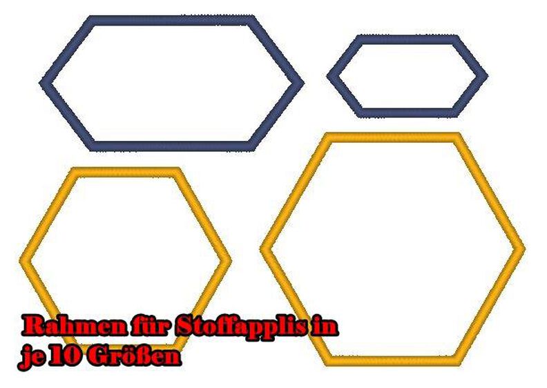 6-eck Rahmen Button Wabe Stickdatei für Stoff-Applis image number 4