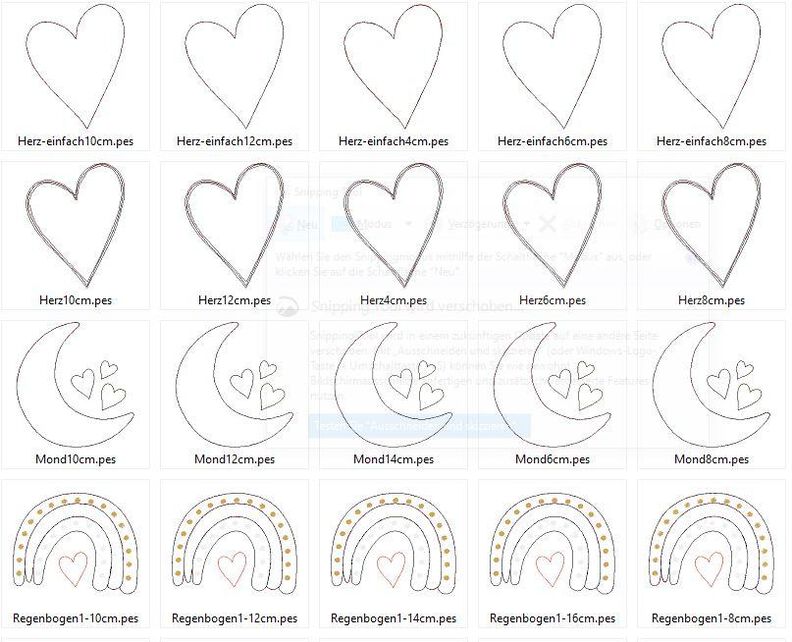 Doodle Boho Stickdatei Regenbogen Wolke Mond Herz Cute image number 3