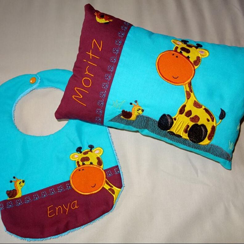 Stickdatei Giraffe + Schnecke Kissen / L&auml;tzchen SET ITH image number 1