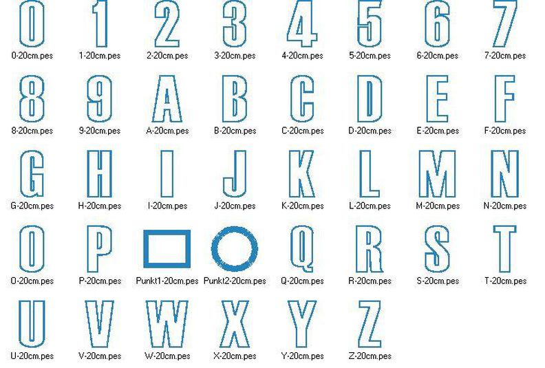 20cm Buchstaben schmal + Zahlen Stickdatei Alphabet Zahl image number 4