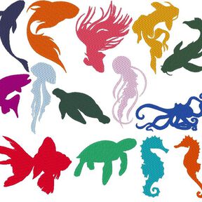 Meerestiere Silhouette Stickdatei Fisch Schildkr&ouml;te 