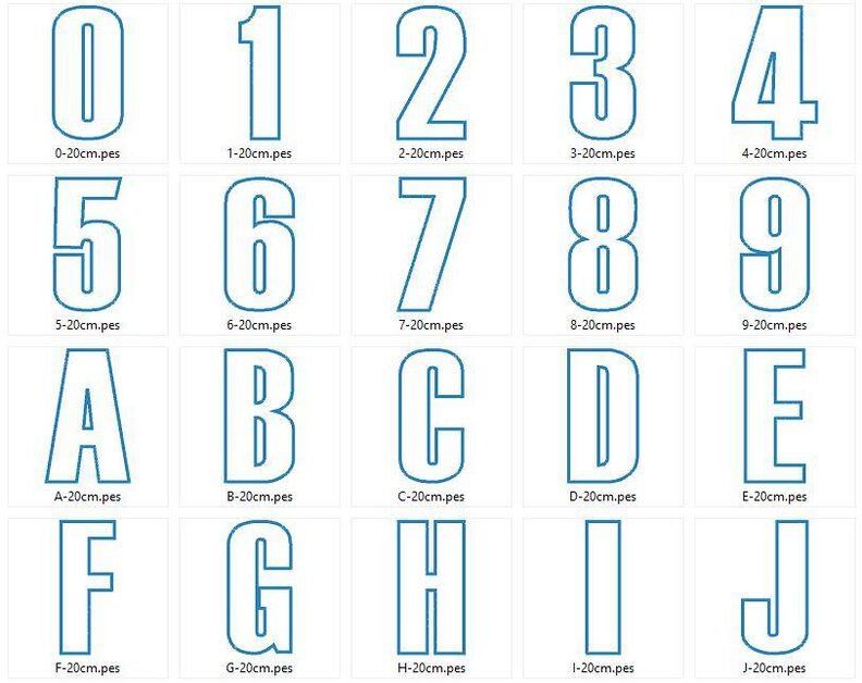 20cm Buchstaben schmal + Zahlen Stickdatei Alphabet Zahl image number 6