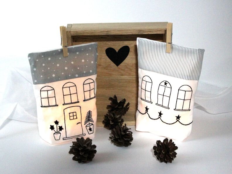 Lichterbeutel 15x22cm Stickdatei Haus Häuser SET ITH image number 5