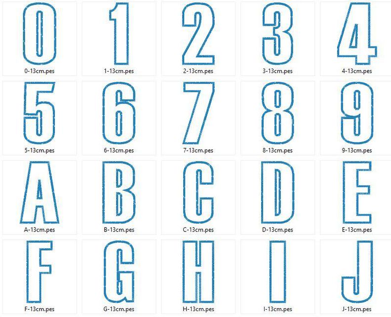 13cm Buchstaben schmal + Zahlen Stickdatei Alphabet Zahl image number 5
