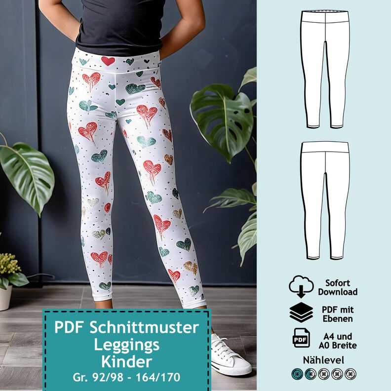 Kinder Leggings Gr. 92/98-164/170 - Schnittmuster mit Ebenen image number 1