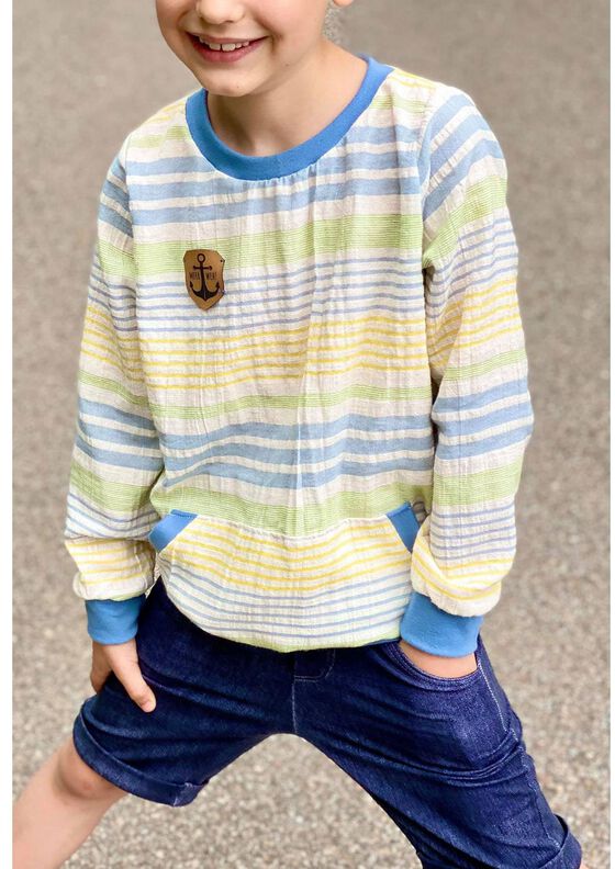 Musselin Hoodie Sweater Musling Gr. 86-170, Leinen, A4 + A0 image number 3