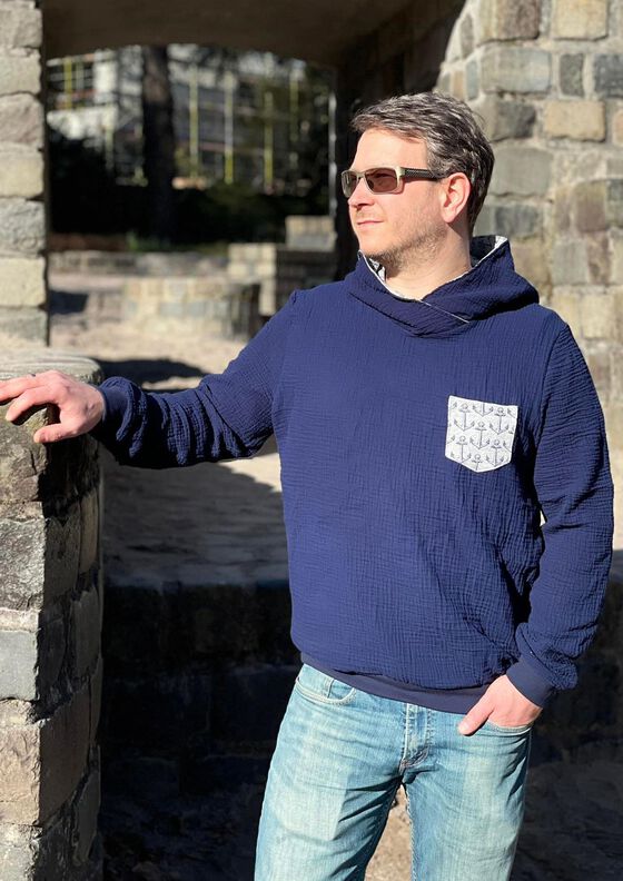 Musselin Hoodie Sweater Musling Herren Gr. 40-60, Leinen image number 8