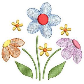 Stickdatei Blumenwiese Relief-und 3D Satinstiche 10x10cm